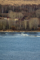 ice floats on the Volga River in spring