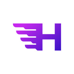 Obraz premium Fast Shipping Initial Letter H Delivery Logo. Purple Gradient Shape with Geometric Wings Combination.