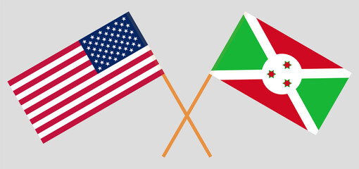 Crossed flags of the USA and Burundi. Official colors. Correct proportion