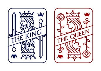 custom King and queen playing card deck vector illustration in decorative outline style vector