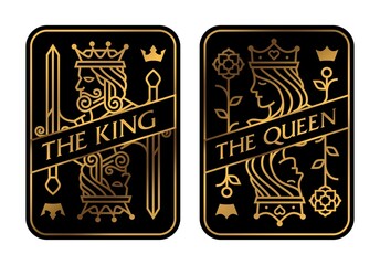 premium golden King and queen playing card deck vector illustration set of hearts, Spade, Diamond and Club, Royal cards design collection