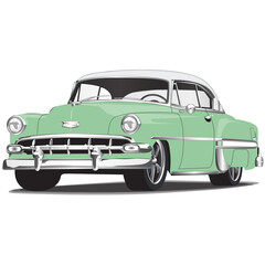 Fototapeta na wymiar 1950's Green Vintage Classic Car Illustration