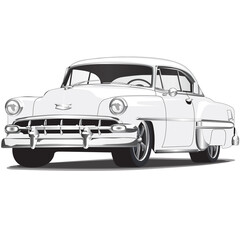 1950's White Vintage Classic Car Illustration