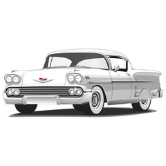 1950's White Vintage Classic Car Illustration