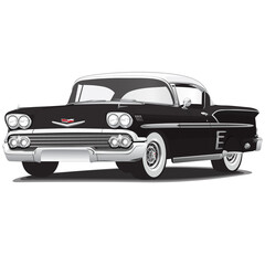 Obraz na płótnie Canvas 1950's Black Vintage Classic Car Illustration