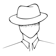 Hand draw illustration Mafia boss. Outline old agent. Logotype gentleman