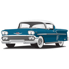 Obraz na płótnie Canvas 1950's Blue Vintage Classic Car Illustration