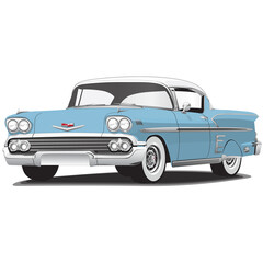 1950's Light Blue Vintage Classic Car Illustration
