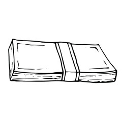 Hand draw illustration Money. Sketch wad cash. Outline  financial, banknote