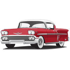 1950's Red Vintage Classic Car Illustration - obrazy, fototapety, plakaty