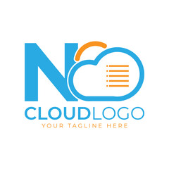Cloud Tech Logo. Initial Letter N with Cloud and Document for Technology Concept. Data Software Weather Sign