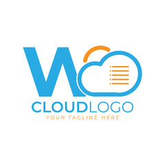 Cloud Tech Logo. Initial Letter W with Cloud and Document for Technology Concept. Data Software Weather Sign