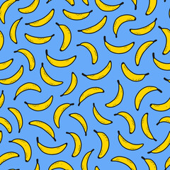 cute seamless pattern with bananas on blue background. Good for wrapping paper, textile prints, wallpaper, scrapbooking, stationary, etc. 