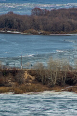 ice floats on the Volga River in spring