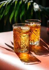 iced tea with lemon in a glass, cold drinks concept 