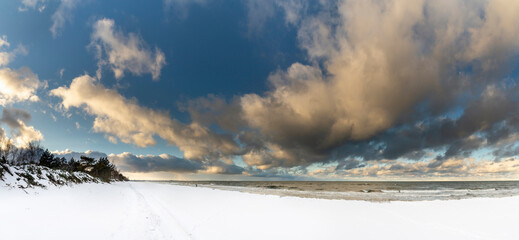 Beautiful winter see landscape without people,  panorama, Sobieszewska Island Baltic See