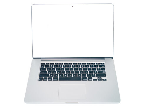 Open laptop on white background mock up front view isolate