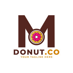 Initial Letter M Sweet Donut Logo Design. Logo for Cafes, Restaurants, Coffee Shops, Catering.