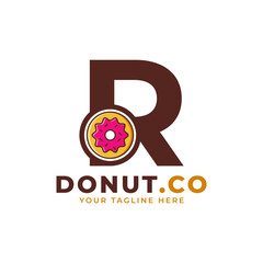 Initial Letter R Sweet Donut Logo Design. Logo for Cafes, Restaurants, Coffee Shops, Catering.