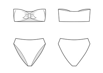 Bikini swimsuit for summer, fashion flat sketch template. - obrazy, fototapety, plakaty
