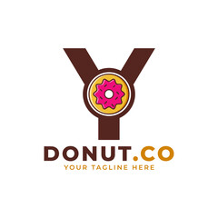 Initial Letter Y Sweet Donut Logo Design. Logo for Cafes, Restaurants, Coffee Shops, Catering.