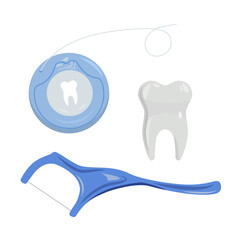 Vector illustration of objects for brushing teeth: dental floss, tooth.