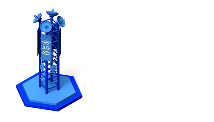 Isolated telecommunication antenna. 3D illustration. Network concept. 5G.