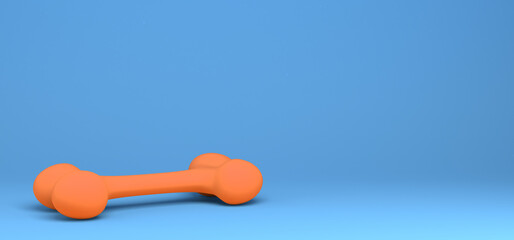 Orange bone on blue background. Banner. Abstract.3D illustration.