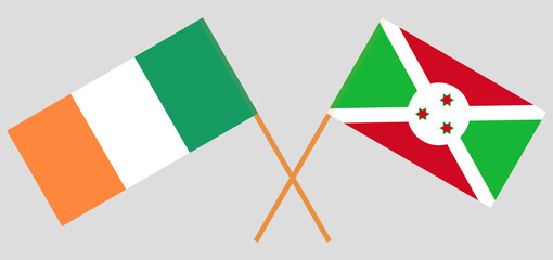 Crossed flags of Ireland and Burundi. Official colors. Correct proportion