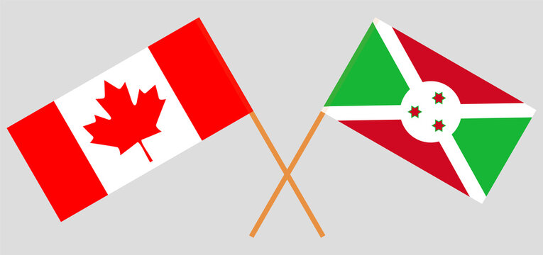 Crossed flags of Canada and Burundi. Official colors. Correct proportion