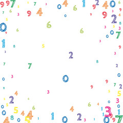 Falling colorful orderly numbers. Math study concept with flying digits. Awesome back to school mathematics banner on white background. Falling numbers vector illustration.