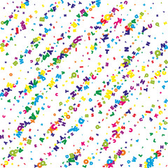 Falling letters of English language. Vivid flying words of Latin alphabet. Foreign languages study concept. Likable back to school banner on white background.