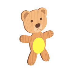 Wooden kid toy. Ecological figure of device for children. Cute bear. Retro cartoon design playing tool for baby. No plastic