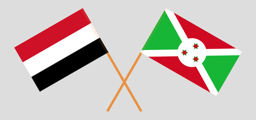 Crossed flags of Yemen and Burundi. Official colors. Correct proportion