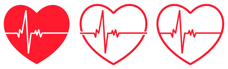 Heart pulse. Heartbeat line cardio icon set. Vector illustration isolated on white background.
