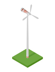 Isometric wind turbine. Concept of clean energy. Clean ecological power. Eco renewable electric energy from windmill. Icon for web