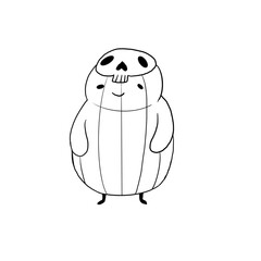 black and white children's coloring book doodle happy halloween cute character pumpkin cartoon with a skull mask isolated on a white background, holiday, vegetables,