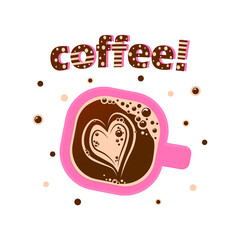 Italian breakfast. Espresso coffee with frothy cup and coffee lettering