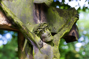 Historic Statue on the mystery old Prague Cemetery, Czech Republic