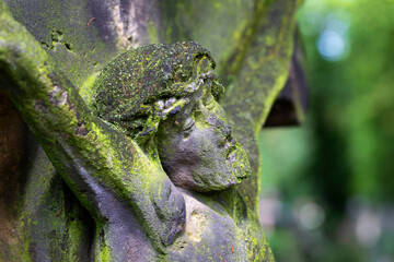 Historic Statue on the mystery old Prague Cemetery, Czech Republic