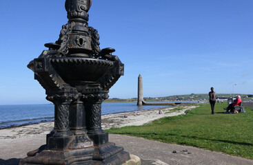 The Hamilton memorial fountain Chaine Memorial Tower Giants Pencil Larne Harbour Antrim Northern...
