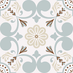 Fototapeta na wymiar Beige Spanish Tile - Vector Ornamental Illustration - Talavera Tile