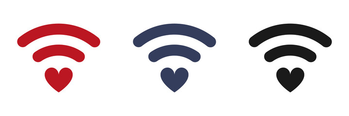 Heart with signal transmission. Wi-Fi icons set.