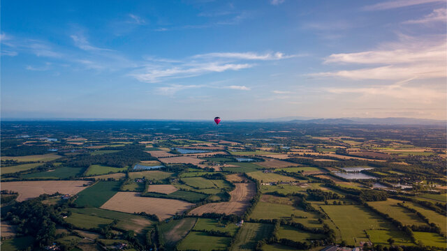 Drone Photo Of Hot Air Balloon over "Les Dombes" France