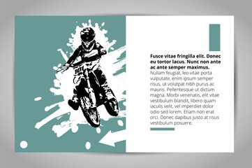 Sport background with active man riding motobike ready for internet banners, social media banners, headers of websites, vector illustration  - obrazy, fototapety, plakaty