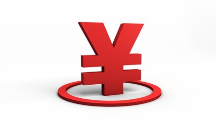 Obraz premium Red yen currency symbol inside circle. 3D illustration. White neutral background. Isolated.
