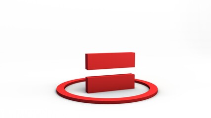 Red equal symbol inside circle. 3D illustration. White neutral background. Isolated.