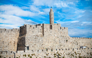The Tower of David, also known as the Citadel, is an ancient citadel located near the Jaffa Gate entrance to the Old City of Jerusalem. Israel July 2021