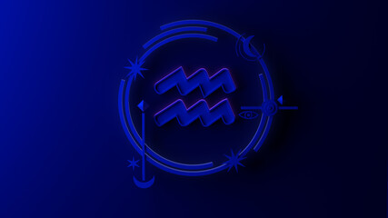 3D illustration of aquarius zodiac sign on dark background. Horoscope. Tarot.