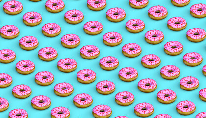 Donuts background. Junk food. 3D illustration.  Sweet.